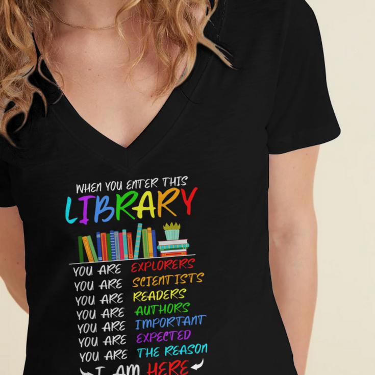 Retro Librarian Book Reader Library Book Reading Women's Jersey Short Sleeve Deep V-Neck Tshirt