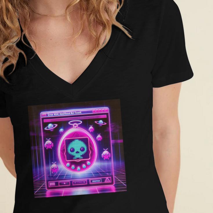 Retro Nostalgia Vaporwave- Error 404 Women's Jersey Short Sleeve Deep V-Neck Tshirt