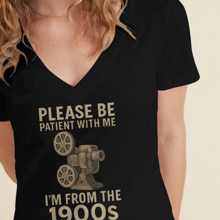 Retro Please Be Patient With Me I'm From The 1900s Projector Women's Jersey Short Sleeve Deep V-Neck Tshirt