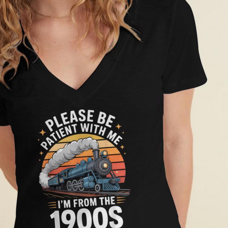 Retro Please Be Patient With Me I'm From The 1900s Train Women's Jersey Short Sleeve Deep V-Neck Tshirt Retro Please Be Patient With Me I'm From The 1900s Train Women's Jersey Short Sleeve Deep V-Neck Tshirt