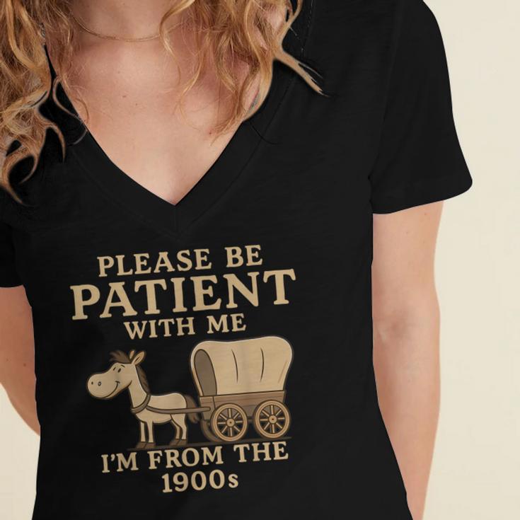 Retro Please Be Patient With Me I'm From The 1900s Vintage Women's Jersey Short Sleeve Deep V-Neck Tshirt
