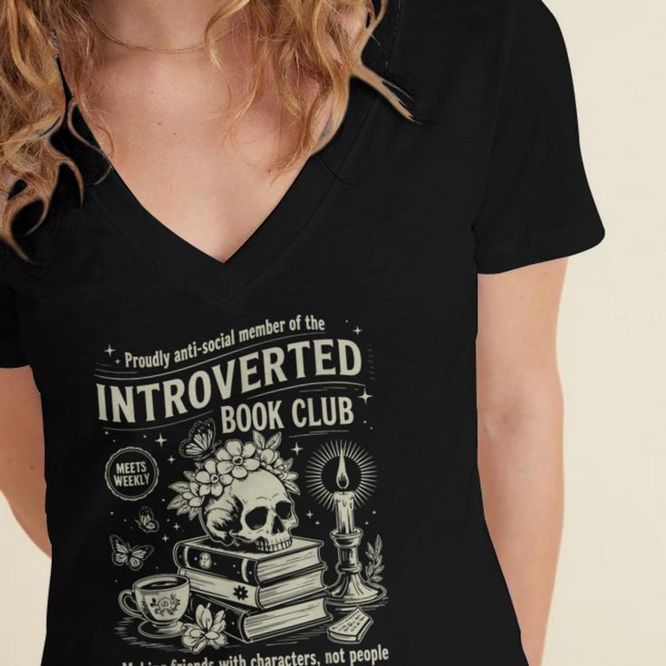 Retro Proud Anti Social Member Of Introverted Book Club Women's Jersey Short Sleeve Deep V-Neck Tshirt Retro Proud Anti Social Member Of Introverted Book Club Women's Jersey Short Sleeve Deep V-Neck Tshirt