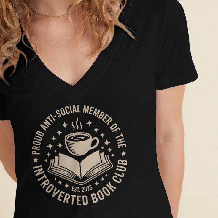 Retro Proud Introverted Book Club Anti Social Reader Women's Jersey Short Sleeve Deep V-Neck Tshirt