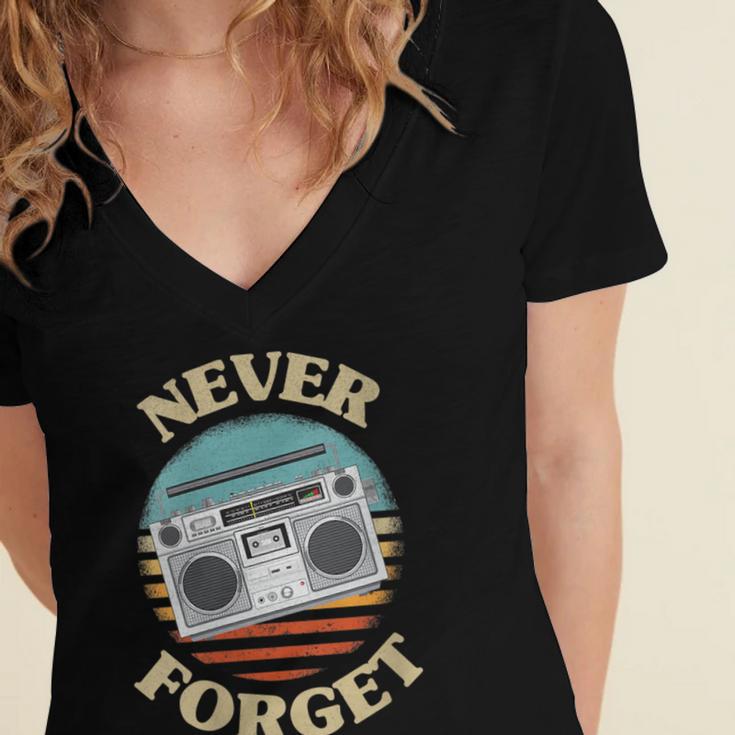 Retro Radio Never Forget Nostalgia Vintage Women's Jersey Short Sleeve Deep V-Neck Tshirt