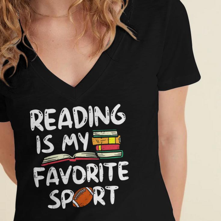 Retro Reading Is My Favorite Sport Football World Book Day Women's Jersey Short Sleeve Deep V-Neck Tshirt Retro Reading Is My Favorite Sport Football World Book Day Women's Jersey Short Sleeve Deep V-Neck Tshirt