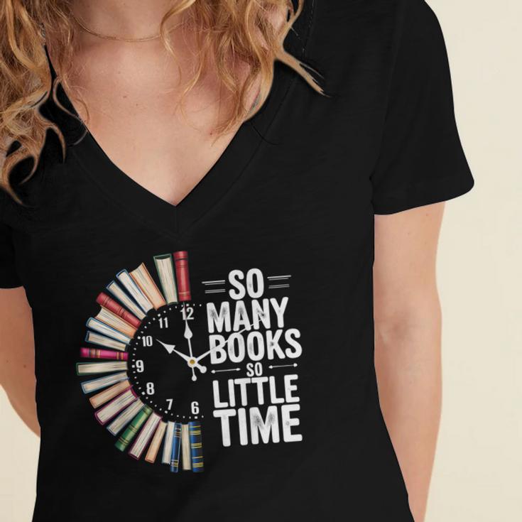 Retro So Many Books Little Time Book Clock Reading Women's Jersey Short Sleeve Deep V-Neck Tshirt Retro So Many Books Little Time Book Clock Reading Women's Jersey Short Sleeve Deep V-Neck Tshirt