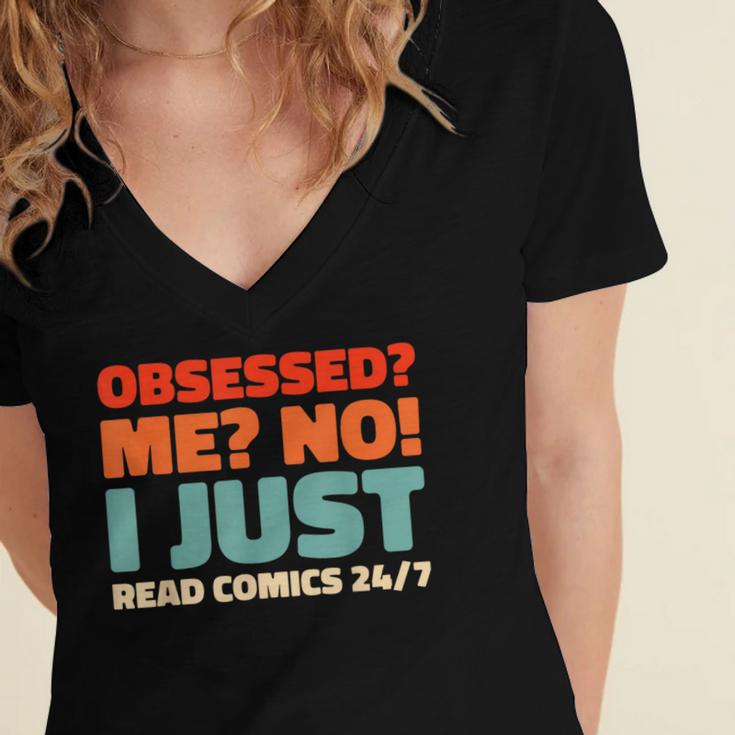 Retro Superheroes Art Graphic Novels Vintage Comic Books Women's Jersey Short Sleeve Deep V-Neck Tshirt Retro Superheroes Art Graphic Novels Vintage Comic Books Women's Jersey Short Sleeve Deep V-Neck Tshirt