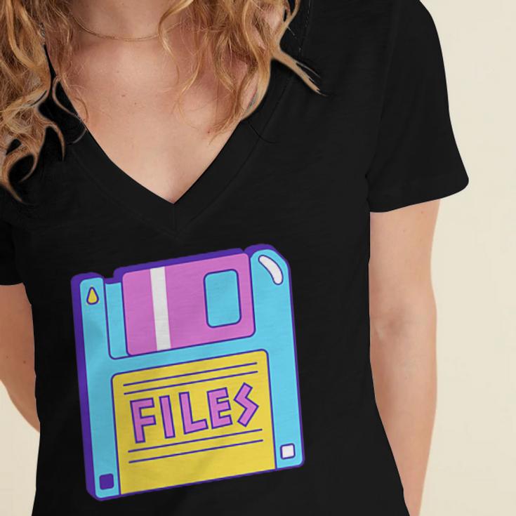 Retro TechnologyOld School Floppy Nostalgia 90s Generation Women's Jersey Short Sleeve Deep V-Neck Tshirt Retro TechnologyOld School Floppy Nostalgia 90s Generation Women's Jersey Short Sleeve Deep V-Neck Tshirt