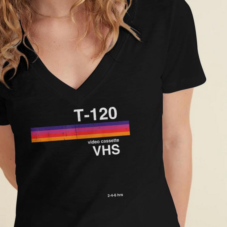 Retro VHS Tape Graphics 80s 90s Nostalgia Costume Women's Jersey Short Sleeve Deep V-Neck Tshirt Retro VHS Tape Graphics 80s 90s Nostalgia Costume Women's Jersey Short Sleeve Deep V-Neck Tshirt