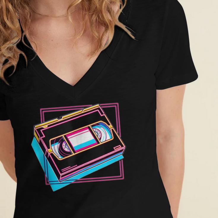 Retro VHS Vaporwave Video Cassette Nostalgia Geek Chic Women's Jersey Short Sleeve Deep V-Neck Tshirt Retro VHS Vaporwave Video Cassette Nostalgia Geek Chic Women's Jersey Short Sleeve Deep V-Neck Tshirt