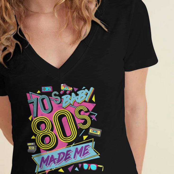 Retro Vintage 70's Baby 80's Made Me Nostalgia Classic Women's Jersey Short Sleeve Deep V-Neck Tshirt