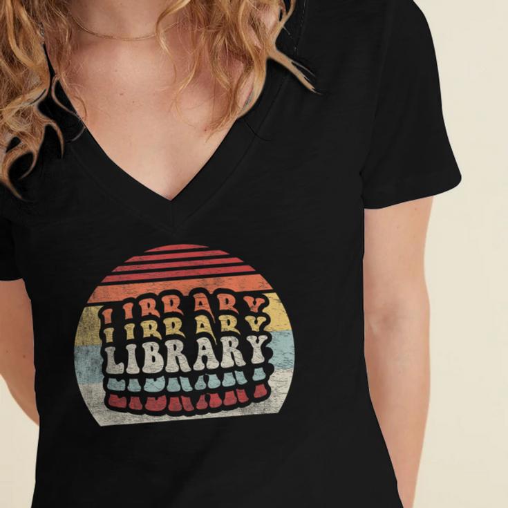 Retro Vintage Bookworm Library Shirt Book Lover Women's Jersey Short Sleeve Deep V-Neck Tshirt