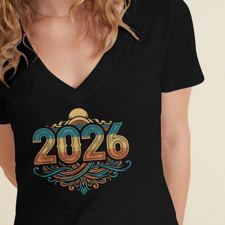 Retro Vintage Style 2026 Nostalgia Sunset Family Reunion Women's Jersey Short Sleeve Deep V-Neck Tshirt