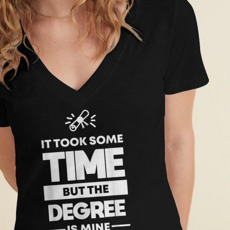 Returning Adult College Graduation T-Shirt Women's Jersey Short Sleeve Deep V-Neck Tshirt