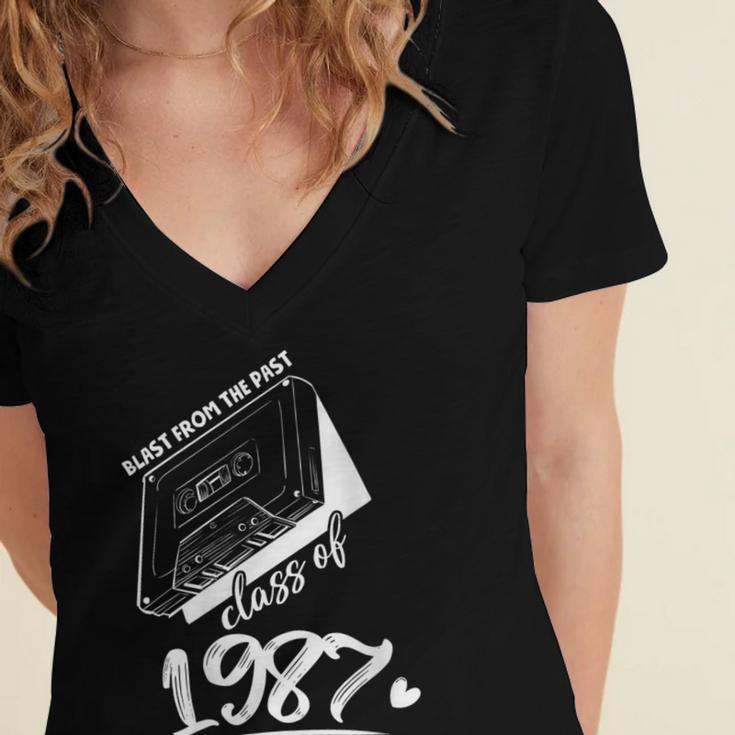 Reunion Class Of 1987 School Graduation Blast From The Past Women's Jersey Short Sleeve Deep V-Neck Tshirt