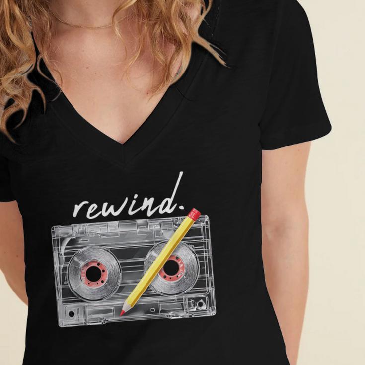 Rewind Cassette Tape Nostalgia 80s 90s Retro Music Lover Women's Jersey Short Sleeve Deep V-Neck Tshirt Rewind Cassette Tape Nostalgia 80s 90s Retro Music Lover Women's Jersey Short Sleeve Deep V-Neck Tshirt