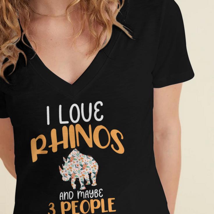 I Like Rhinos And Maybe 3 People Introvert Animal Women's Jersey Short Sleeve Deep V-Neck Tshirt I Like Rhinos And Maybe 3 People Introvert Animal Women's Jersey Short Sleeve Deep V-Neck Tshirt