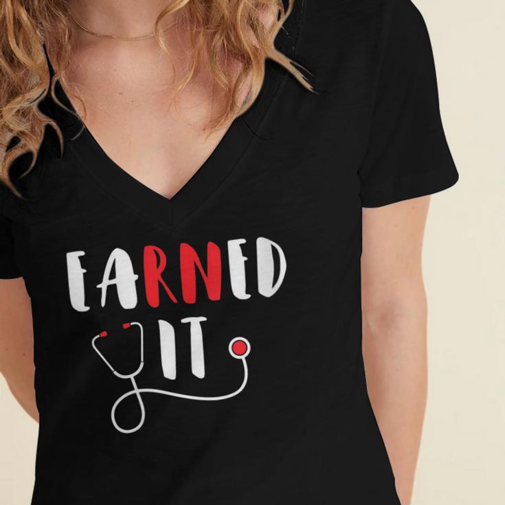 RN Nursing Student Graduation EaRNed It Women's Jersey Short Sleeve Deep V-Neck Tshirt