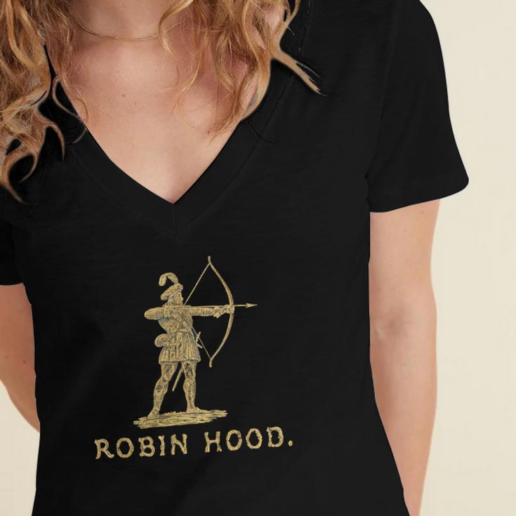 Robin Hood The Archer Book Cover Illustration In Gold Women's Jersey Short Sleeve Deep V-Neck Tshirt