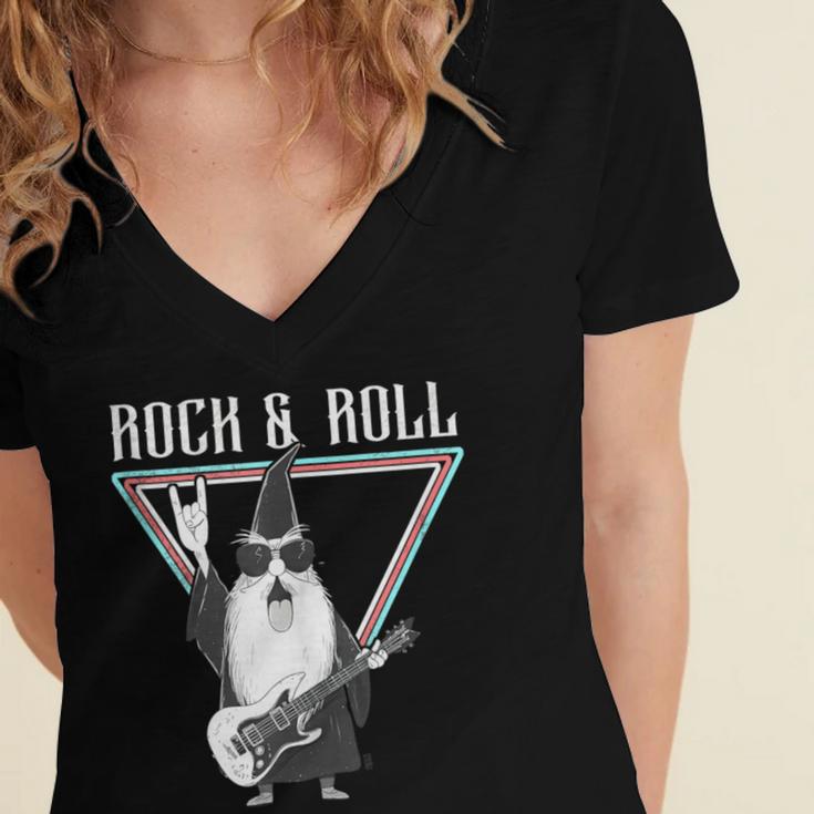 Rock & Roll Wizard Music Nostalgia Women's Jersey Short Sleeve Deep V-Neck Tshirt