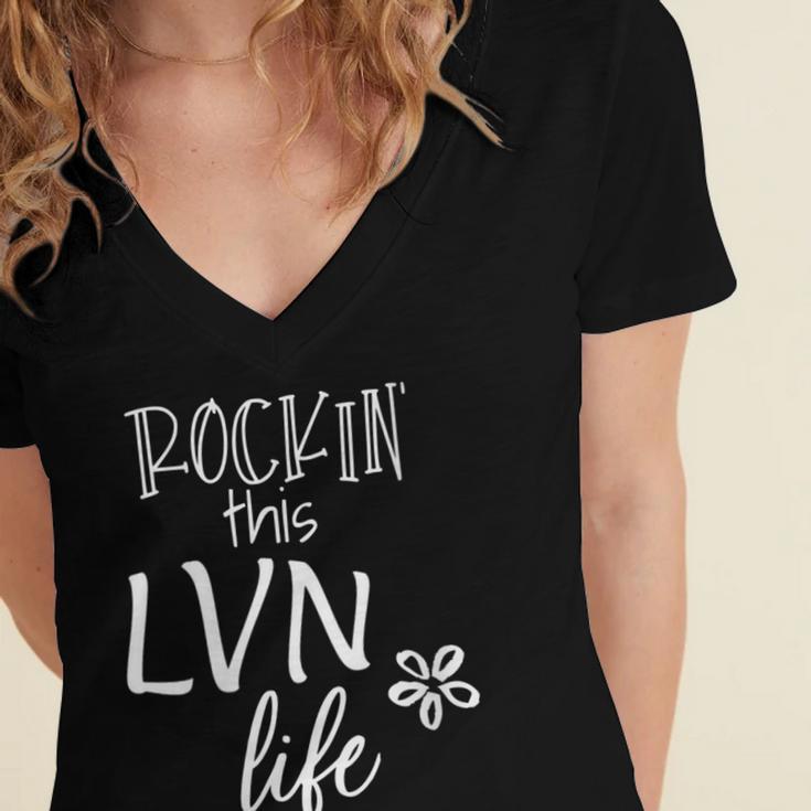 Rockin This Life Cute LVN Graphic For Nurse Graduation Women's Jersey Short Sleeve Deep V-Neck Tshirt