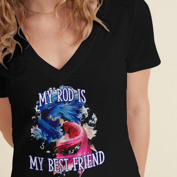 My Rod Is My Best Friend Introvert Fishing Antisocial Women's Jersey Short Sleeve Deep V-Neck Tshirt My Rod Is My Best Friend Introvert Fishing Antisocial Women's Jersey Short Sleeve Deep V-Neck Tshirt