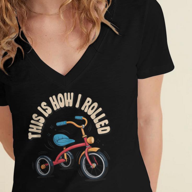 This How I Rolled Retro Tricycle 80s 90s Kid Nostalgia Women's Jersey Short Sleeve Deep V-Neck Tshirt