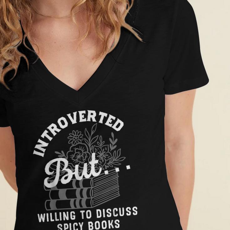 Romance Reader Spicy Book Merch Book Lovers Bookish Women Women's Jersey Short Sleeve Deep V-Neck Tshirt