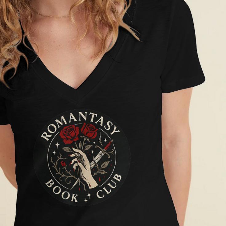 Romantasy Book Club Enthusiast Women's Jersey Short Sleeve Deep V-Neck Tshirt