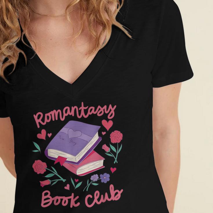 Romantasy Book Club Novel Reading Club Bibliophiles Fiction Women's Jersey Short Sleeve Deep V-Neck Tshirt Romantasy Book Club Novel Reading Club Bibliophiles Fiction Women's Jersey Short Sleeve Deep V-Neck Tshirt
