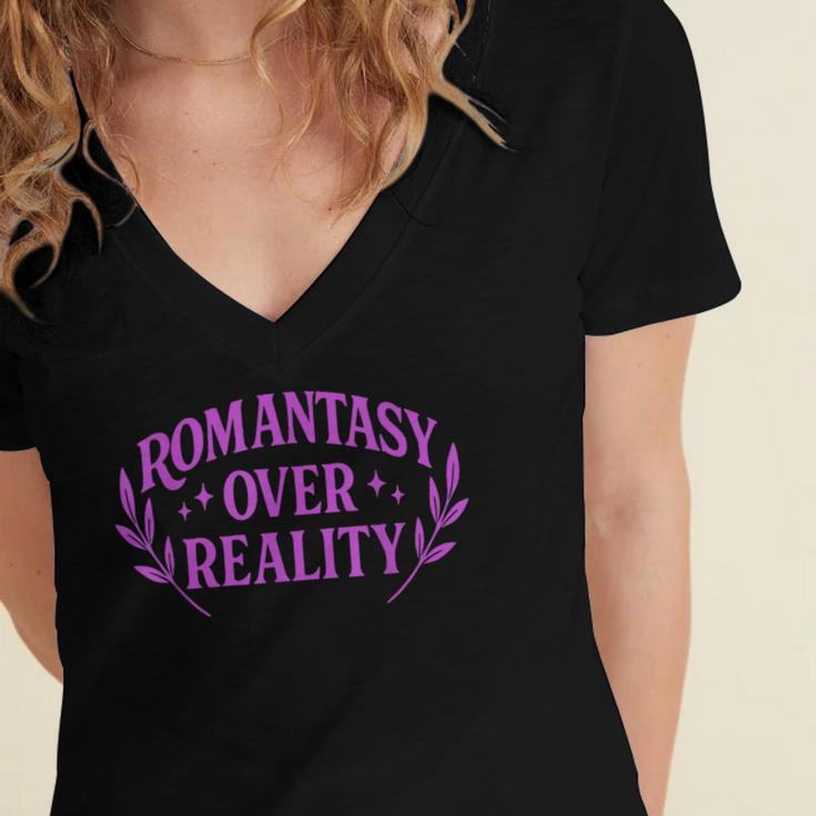 Romantasy Book Reader Aesthetic With Fantasy Feels Women's Jersey Short Sleeve Deep V-Neck Tshirt