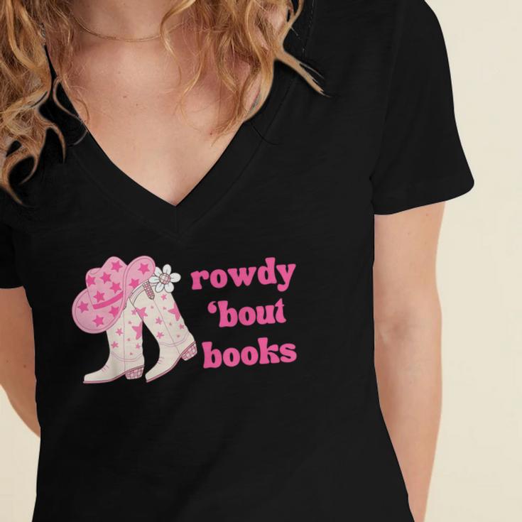 Rowdy 'Bout Books Cowboy Lovers Women's Jersey Short Sleeve Deep V-Neck Tshirt