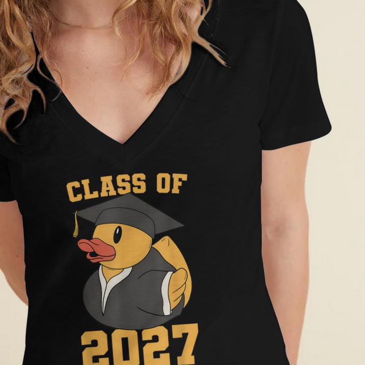 Rubber Duck Class Of 2027 Senior 2027 Graduation Year Senior Women's Jersey Short Sleeve Deep V-Neck Tshirt