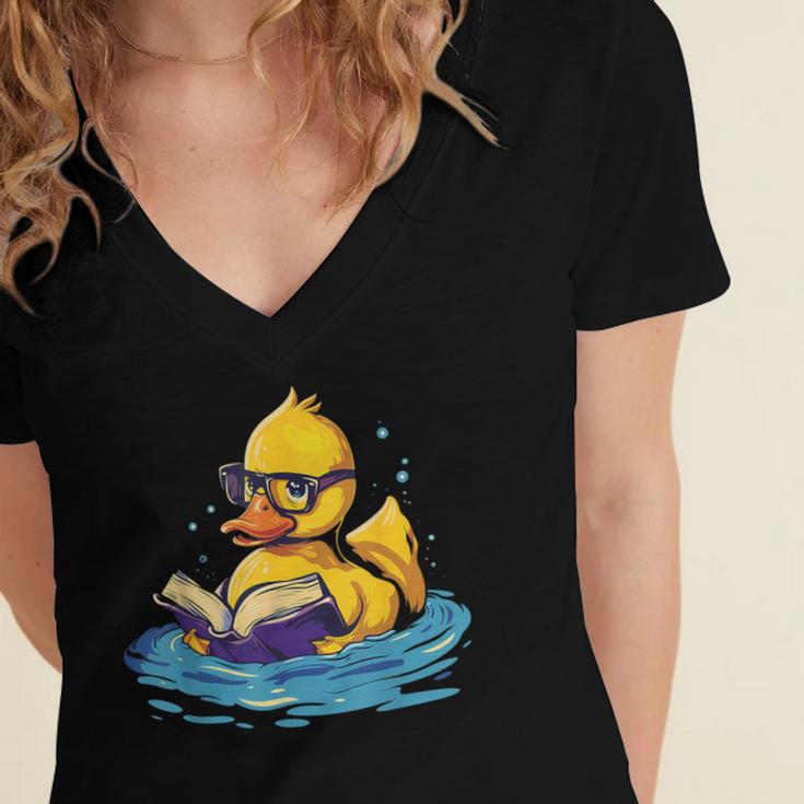 Rubber Duck Reading Book Swim Rubber Duckling Rubber Duckie Women's Jersey Short Sleeve Deep V-Neck Tshirt Rubber Duck Reading Book Swim Rubber Duckling Rubber Duckie Women's Jersey Short Sleeve Deep V-Neck Tshirt