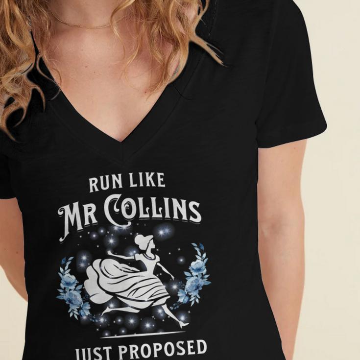 Run Like Mr Collins Just Proposed Books And Running Women's Jersey Short Sleeve Deep V-Neck Tshirt