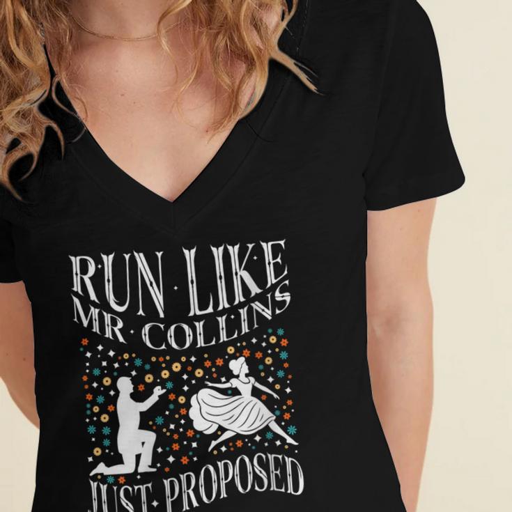 Run Like Mr Collins Just Proposed Vintage Book Quote Women's Jersey Short Sleeve Deep V-Neck Tshirt