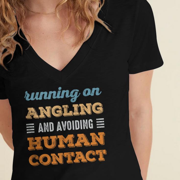 Running On Angling Social Introvert Humor Vintage Women's Jersey Short Sleeve Deep V-Neck Tshirt Running On Angling Social Introvert Humor Vintage Women's Jersey Short Sleeve Deep V-Neck Tshirt