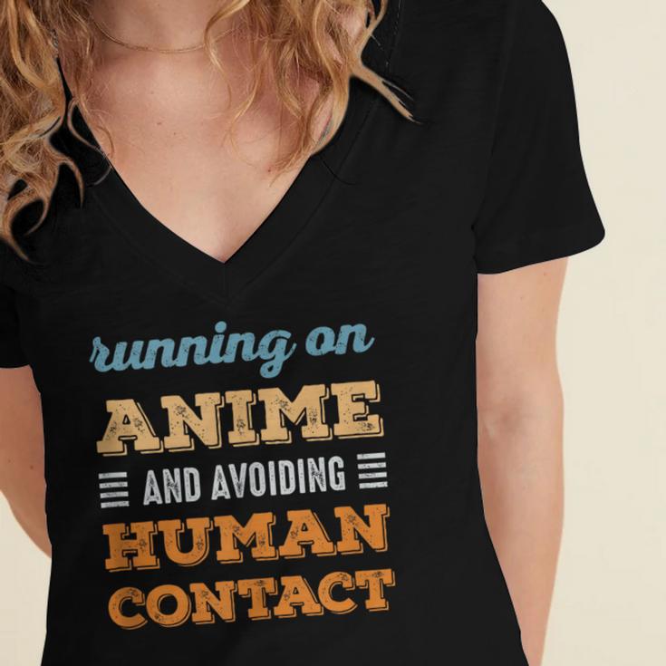 Running On Anime Social Introvert Humor Vintage Women's Jersey Short Sleeve Deep V-Neck Tshirt Running On Anime Social Introvert Humor Vintage Women's Jersey Short Sleeve Deep V-Neck Tshirt