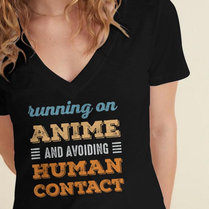 Running On Anime Social Introvert Humor Vintage Women's Jersey Short Sleeve Deep V-Neck Tshirt Running On Anime Social Introvert Humor Vintage Women's Jersey Short Sleeve Deep V-Neck Tshirt
