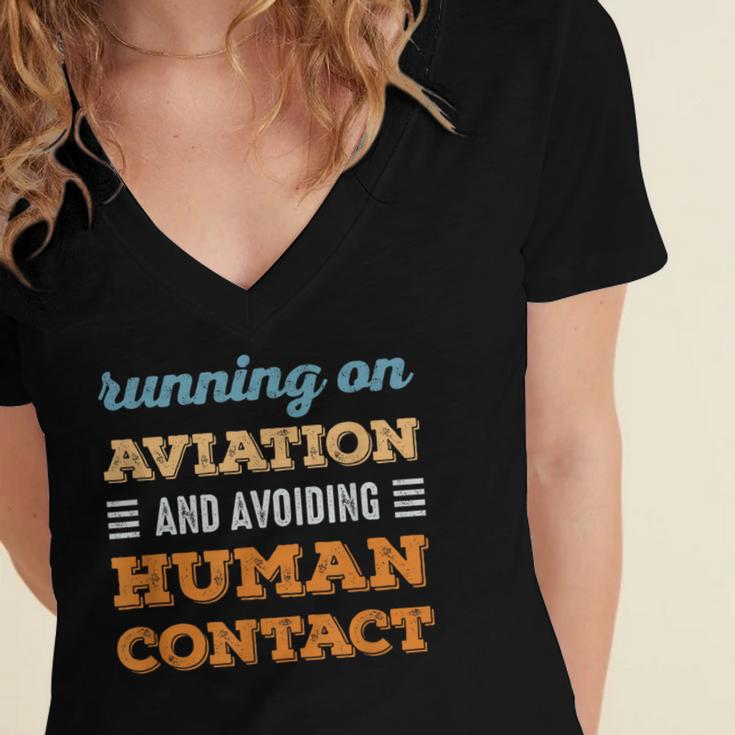Running On Aviation Social Introvert Humor Vintage Women's Jersey Short Sleeve Deep V-Neck Tshirt Running On Aviation Social Introvert Humor Vintage Women's Jersey Short Sleeve Deep V-Neck Tshirt