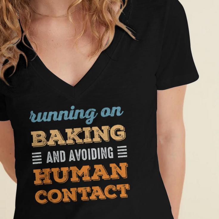 Running On Baking Social Introvert Humor Vintage Women's Jersey Short Sleeve Deep V-Neck Tshirt Running On Baking Social Introvert Humor Vintage Women's Jersey Short Sleeve Deep V-Neck Tshirt