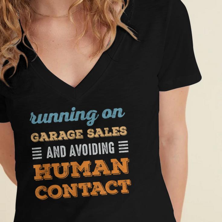 Running On Garage Sales Social Introvert Humor Vintage Women's Jersey Short Sleeve Deep V-Neck Tshirt Running On Garage Sales Social Introvert Humor Vintage Women's Jersey Short Sleeve Deep V-Neck Tshirt