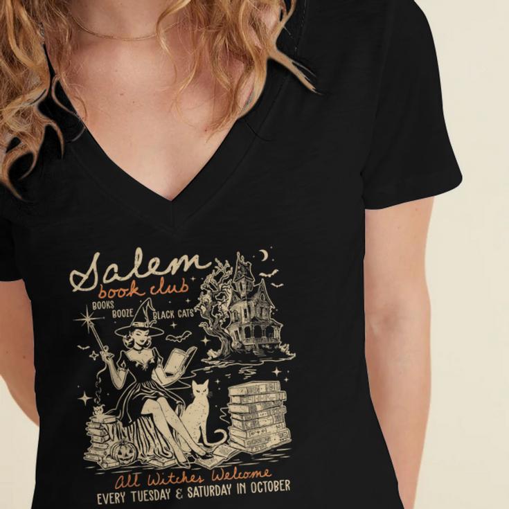 Salem Book Club Witches Witchy Witch Spooky Season Halloween Women's Jersey Short Sleeve Deep V-Neck Tshirt