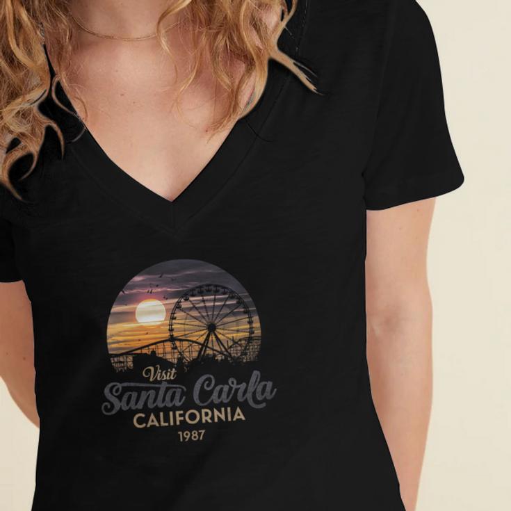 Santa Carla 1987 California Retro Sunset Nostalgia Women's Jersey Short Sleeve Deep V-Neck Tshirt Santa Carla 1987 California Retro Sunset Nostalgia Women's Jersey Short Sleeve Deep V-Neck Tshirt