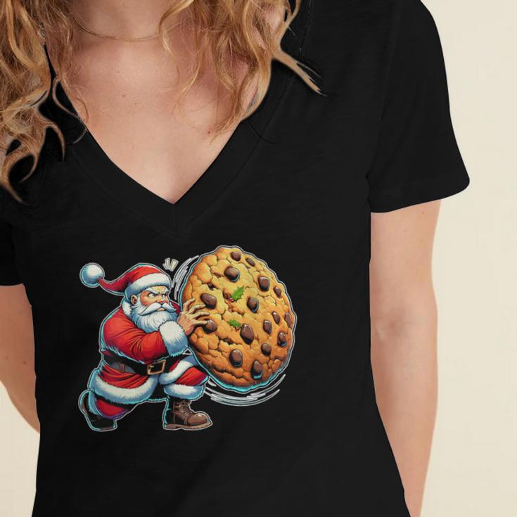 Santa Holding Cookie Xmas Baker Introvert Christmas Women's Jersey Short Sleeve Deep V-Neck Tshirt Santa Holding Cookie Xmas Baker Introvert Christmas Women's Jersey Short Sleeve Deep V-Neck Tshirt