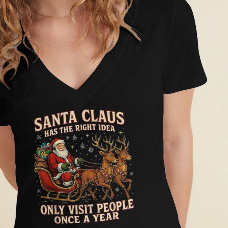 Santa Has The Right Idea Introvert Christmas Women's Jersey Short Sleeve Deep V-Neck Tshirt Santa Has The Right Idea Introvert Christmas Women's Jersey Short Sleeve Deep V-Neck Tshirt