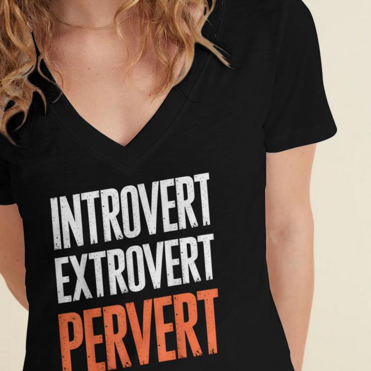 Sarcastic Introvert Extrover Pervert Women's Jersey Short Sleeve Deep V-Neck Tshirt
