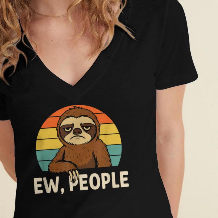 Sarcastic Sloth Introvert Anti Social Women's Jersey Short Sleeve Deep V-Neck Tshirt