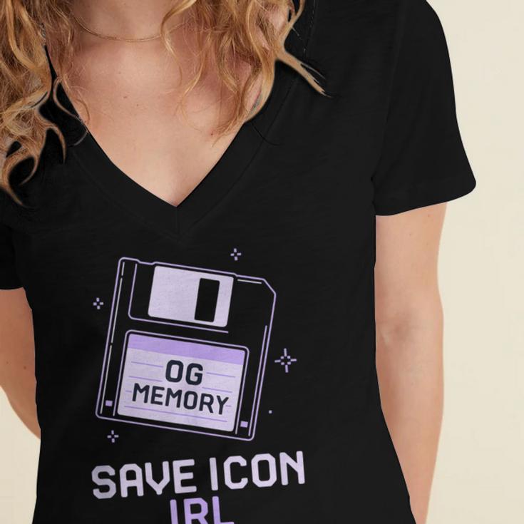 Save Icon IRL Retro Tech Humor Floppy Disk 90s Nostalgia Women's Jersey Short Sleeve Deep V-Neck Tshirt