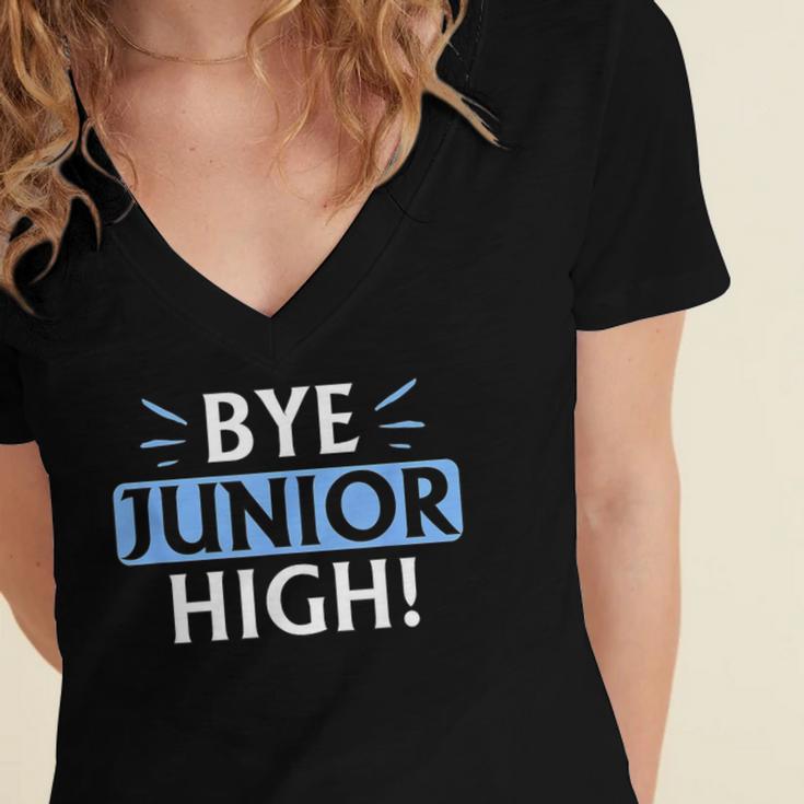 Say Goodbye To Junior High School Fun Graduation Women's Jersey Short Sleeve Deep V-Neck Tshirt